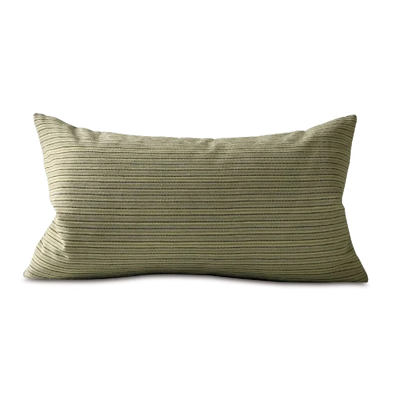 Green Textured Stripe Lumbar Pillow Cover 15x26