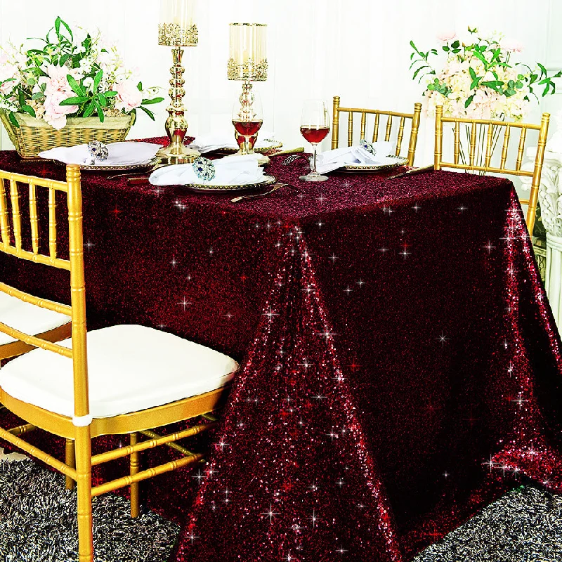 90"x156" Seamless Rectangular Sequin Taffeta Tablecloth - Burgundy (1pc)