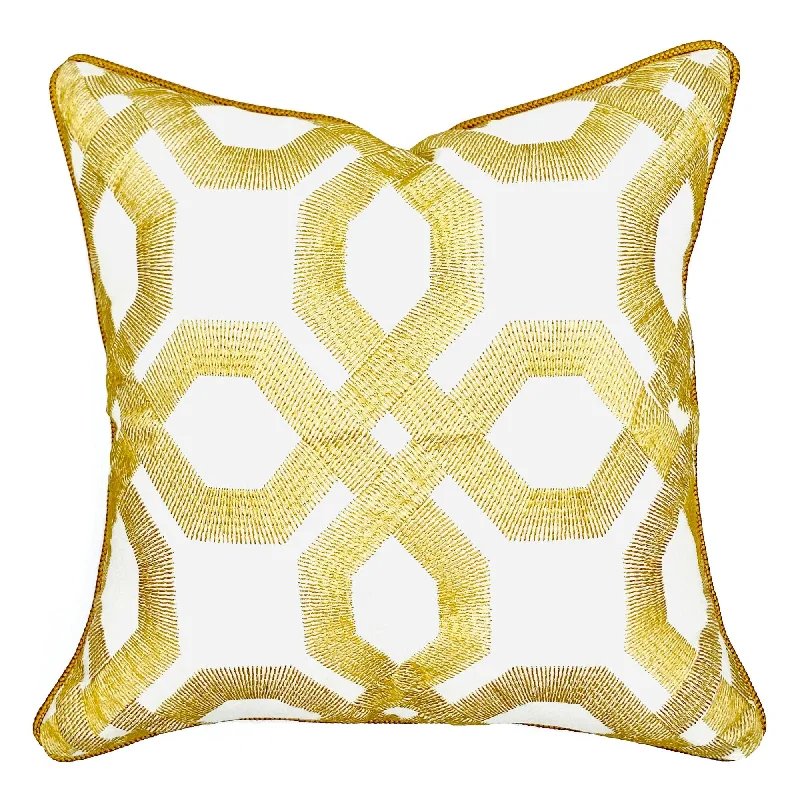 Gold Embroidered Trellis Throw Pillow Cover 20x20