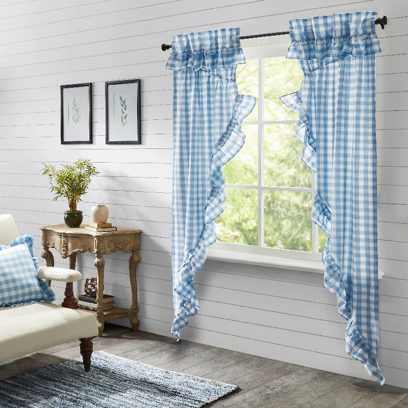 Annie Buffalo Blue Check Ruffled Prairie Long Panel Set of 2 84x36x18 VHC Brands