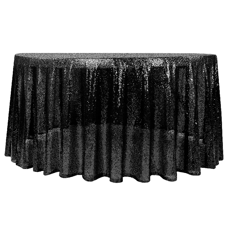 Glitz Sequin Mesh Net Tablecloth 116" Round - Black