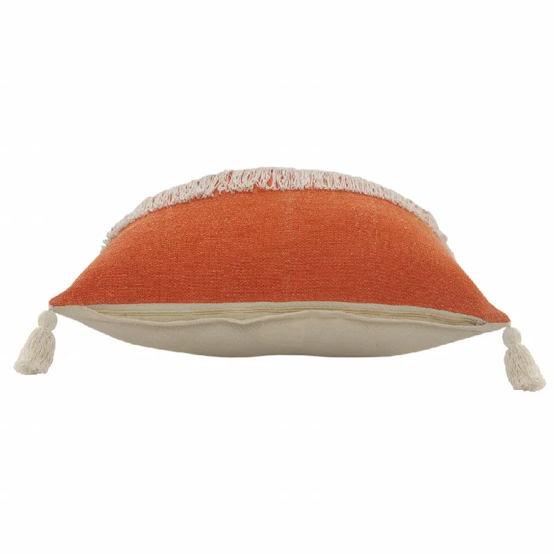 20" X 20" Orange And Off-White 100% Cotton Zippered Pillow