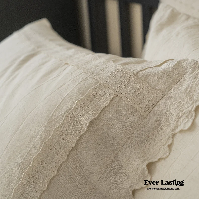 French Linen Cotton Embroidered Floral Pillowcases