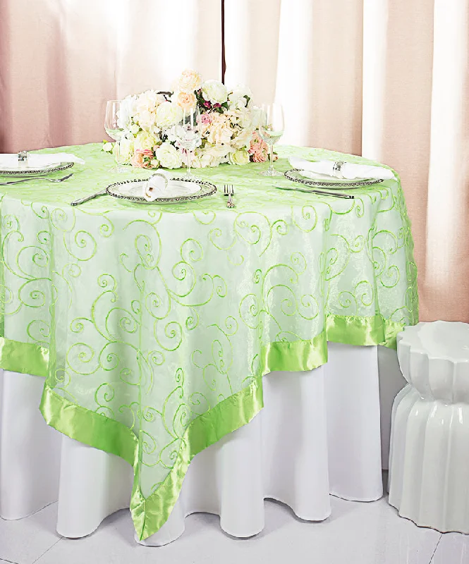 85"x85" Seamless Square Embroidered Organza Tablecloth/Table Overlay - Apple Green (1pc)