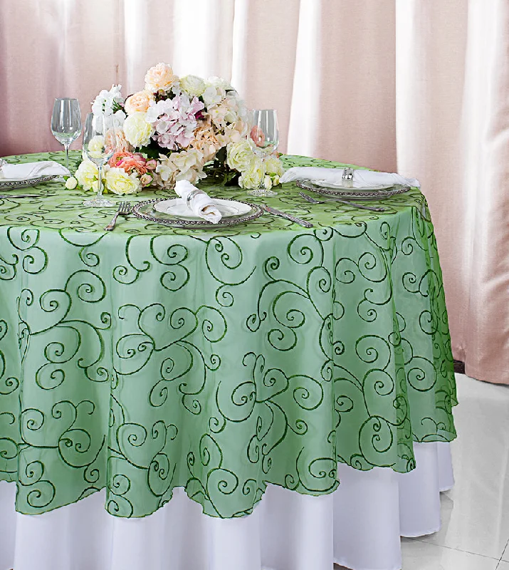 108" Seamless Round Embroidered Organza Tablecloth/Table Overlay - Clover Green (1pc)