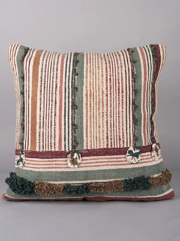 LINEAR TUFTED ELEGANCE - BLOCK PRINTED SQUARE CUSHION COVER