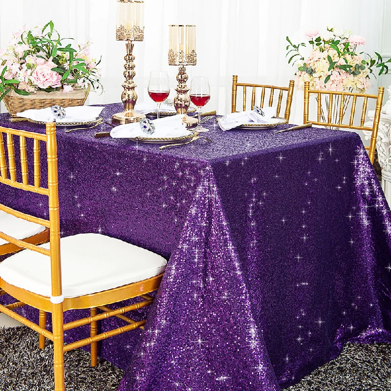 90"x156" Seamless Rectangular Sequin Taffeta Tablecloth - Eggplant (1pc)