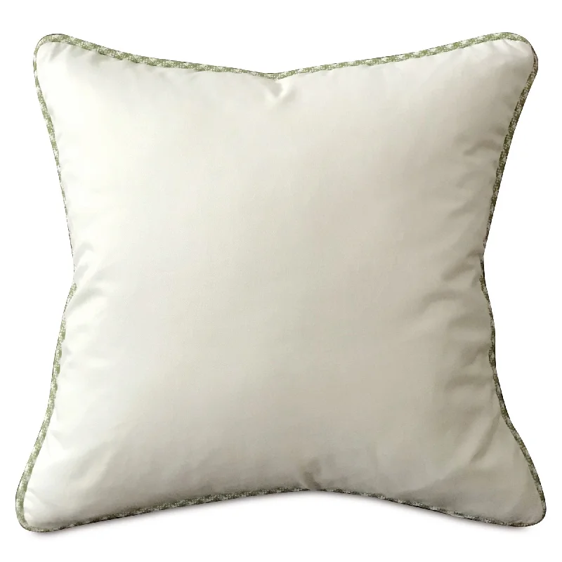 Ivory Solid Throw Pillow Cover with Green Cord 18x18