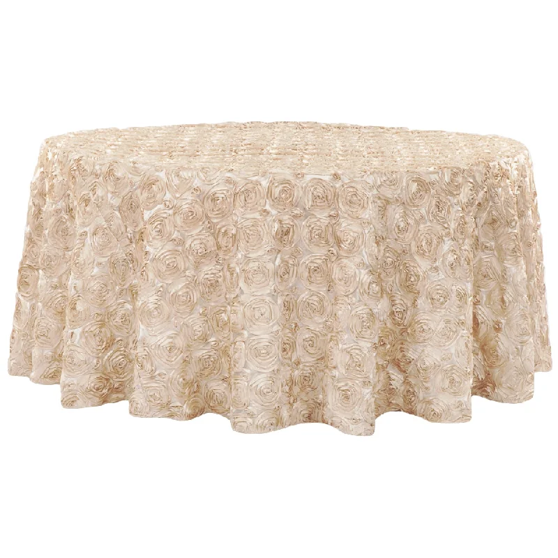 Wedding Rosette SATIN 120" Round Tablecloth - Champagne