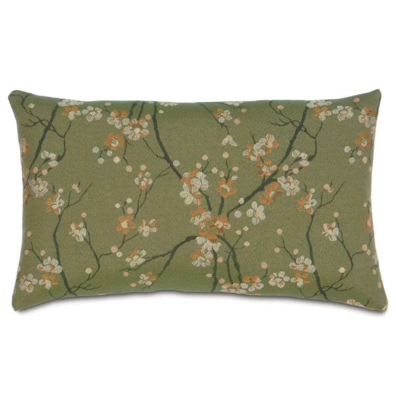 Green Cherry Blossom Lumbar Pillow Cover 13x22