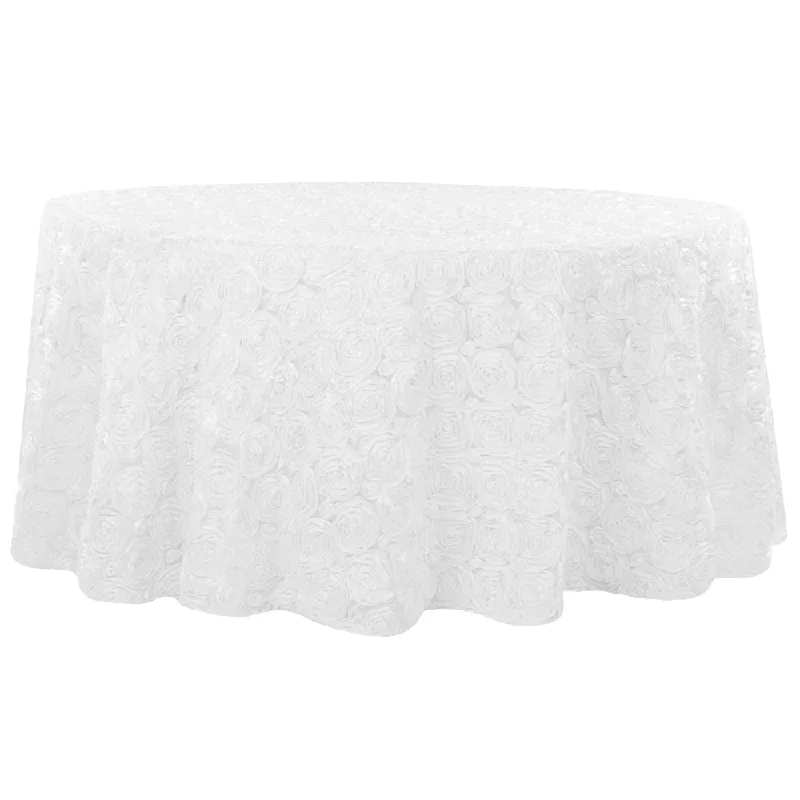 Wedding Rosette Satin 120" Round Tablecloth - White