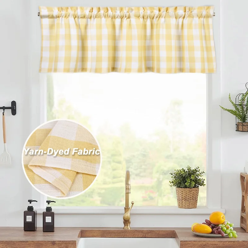 Yarn-Dyed Buffalo Gingham Kitchen Valance, Tier Curtains and Tie Up Curtains