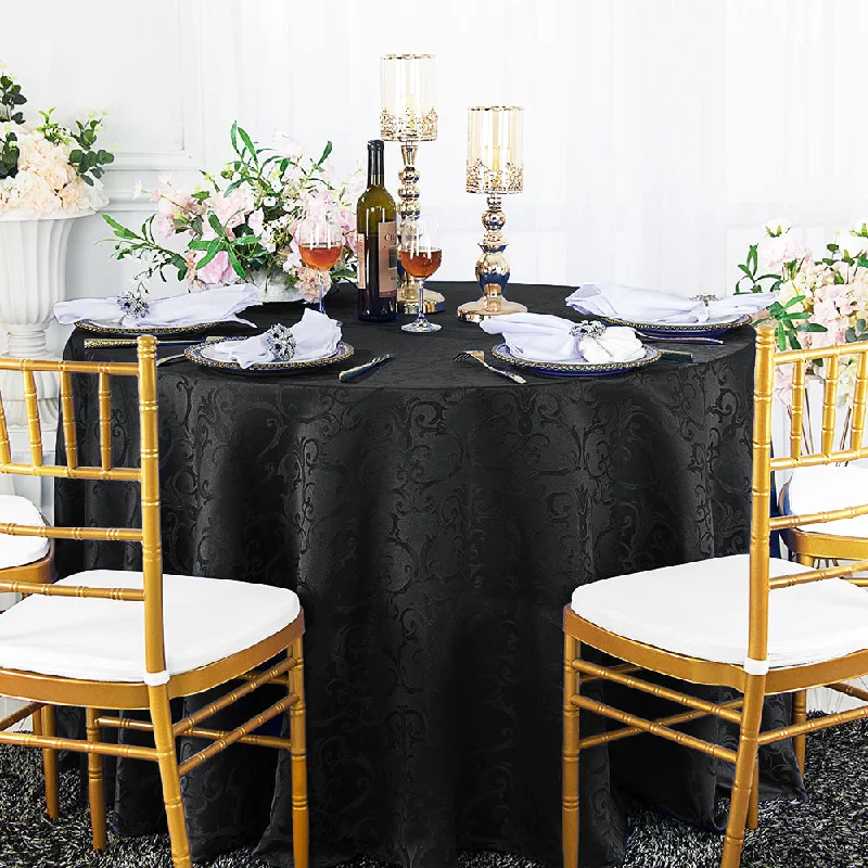 132" Seamless Round Versailles Chopin Damask Jacquard Polyester (220 GSM) Tablecloth- Black (1pc)