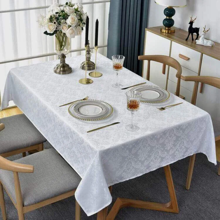 Jacquard Spill Proof Wedding Tablecloth, Wrinkle Resistant Waterproof Table Cover