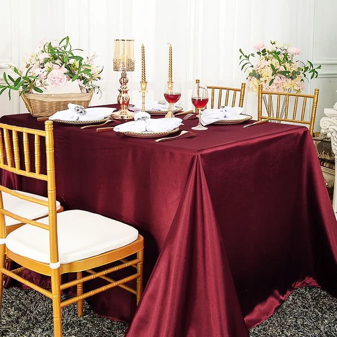 90"x132" Seamless Rectangular Satin Tablecloth - Burgundy (1pc)