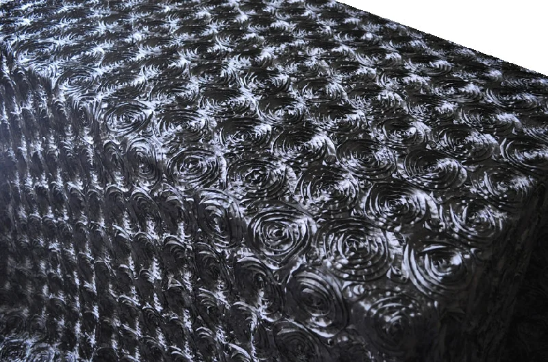 90"x156" Seamless Rectangular Satin Rosette Tablecloth - Black (1pc)