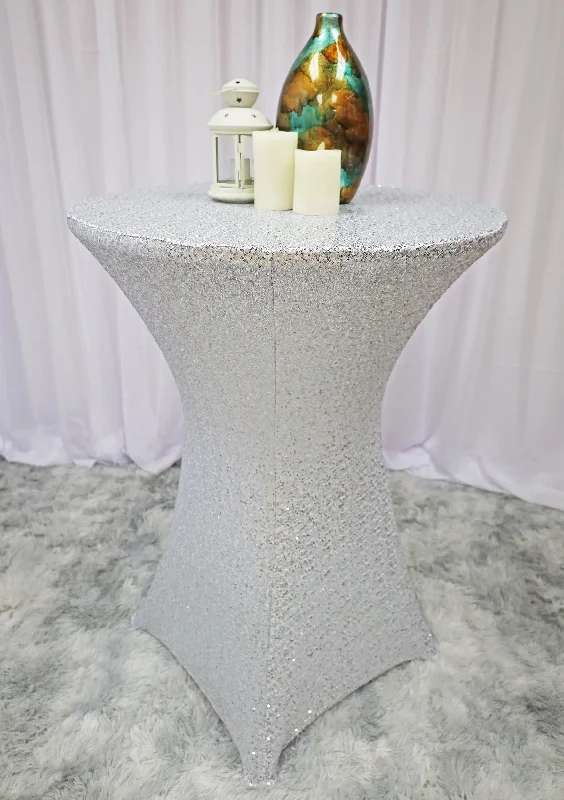 36"x42" Cocktail Sequin Spandex Table Cover - Platinum/Light Silver (1pc)