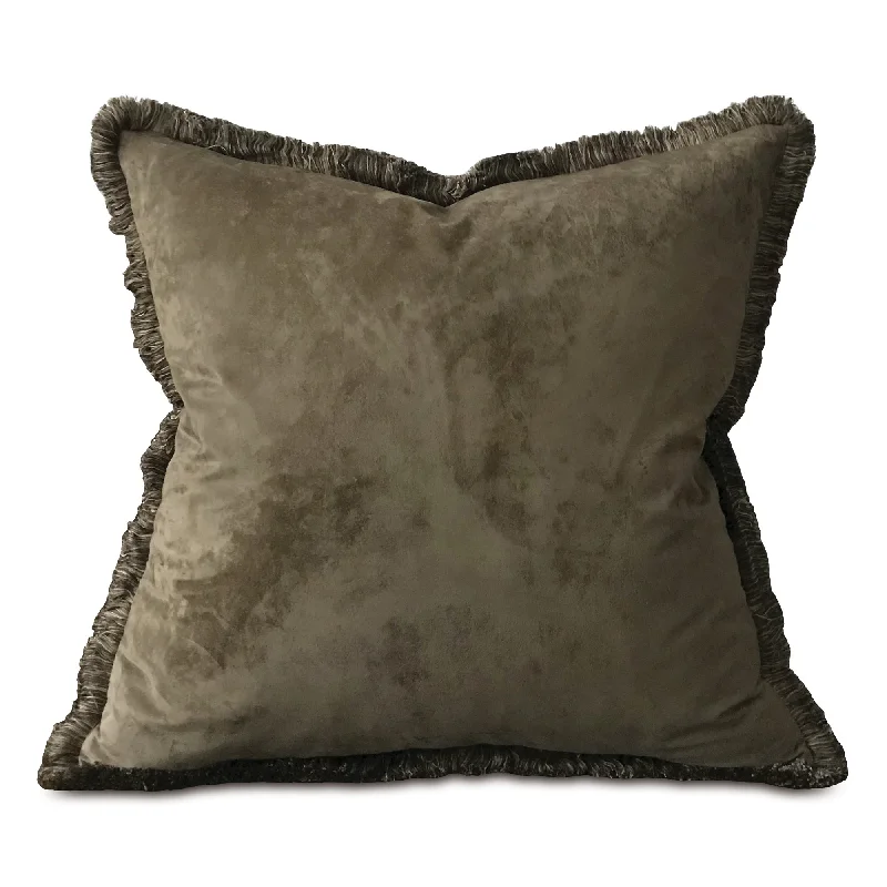 Mountain Mocha Faux Suede Brush Fringe Throw Pillow Cover 22x22