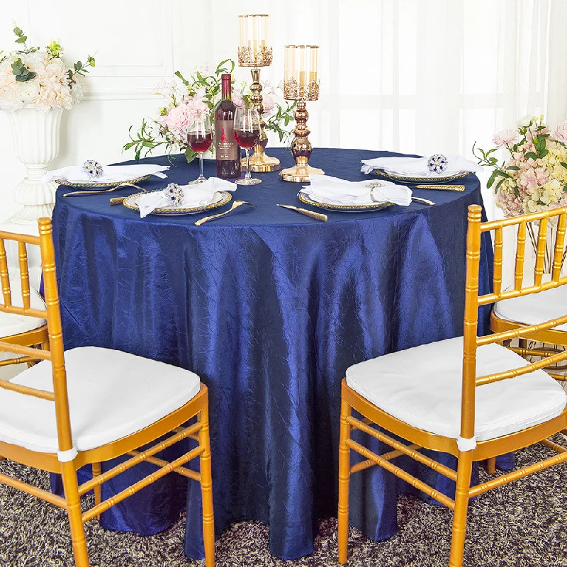 132" Round Crushed Taffeta Tablecloth - Navy Blue (1pc)