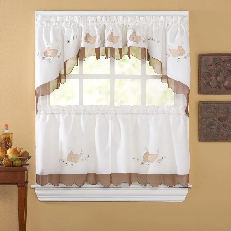 Anjou White/ Mocha 5-piece Curtain Tier and Swag Set