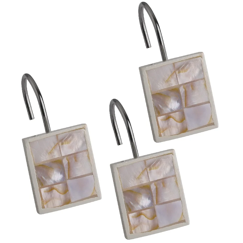 Creative Scents Milano Mother of Pearl Decorative Shower Curtain Hooks - Set of 12 - white