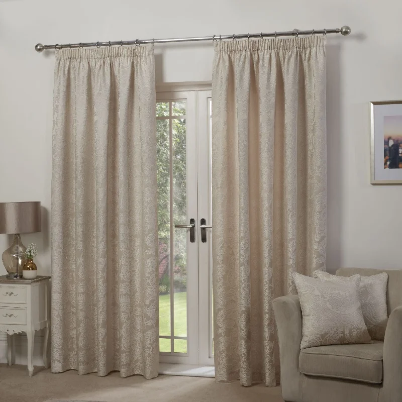 Duchess Cream Lined Pencil Pleat Jacquard Velvet Curtains