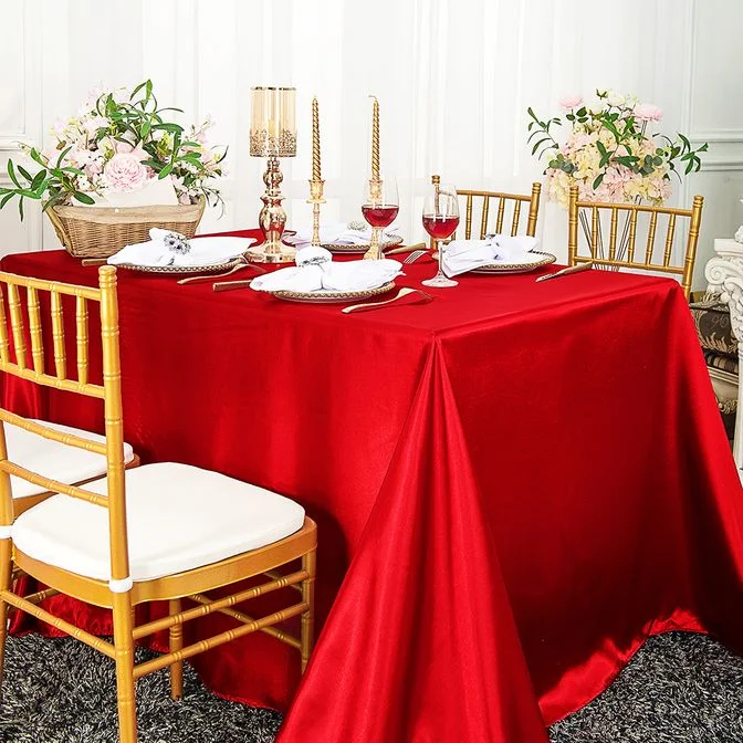 90"x132" Seamless Rectangular Satin Tablecloth - Red (1pc)