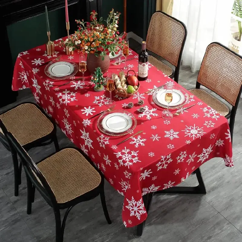 Rectangular Christmas Tablecloth, Table Cloth with Snowflake Decorations