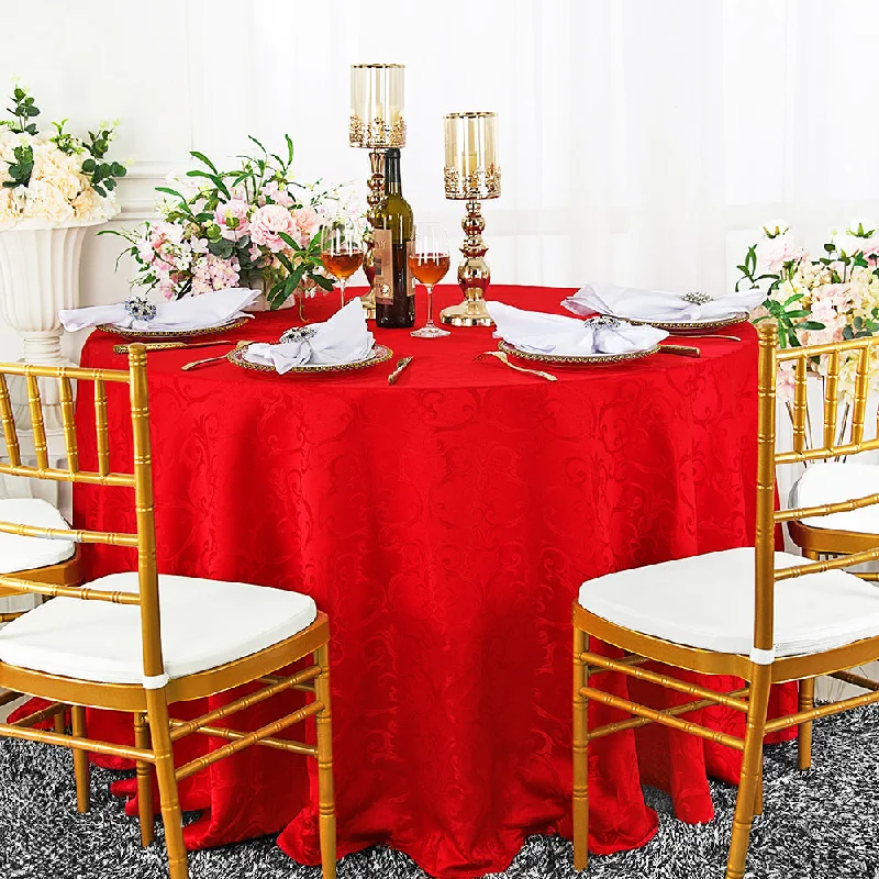 120" Seamless Round Versailles Chopin Damask Jacquard Polyester (220 GSM) Tablecloth - Red (1pc)