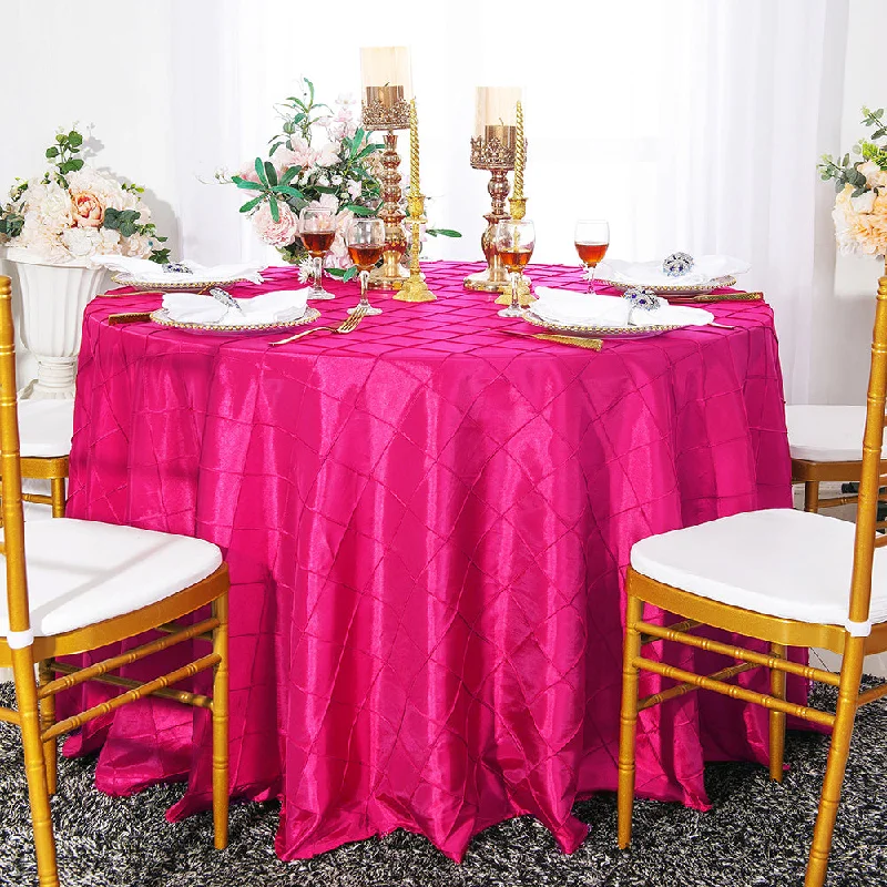 120" Seamless Round Pintuck Taffeta Tablecloth - Fuchsia (1pc)