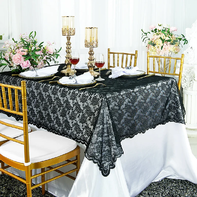 54"x108" Rectangular Caspari Lace Tablecloth/Table Overlay Topper- Black (1pc)