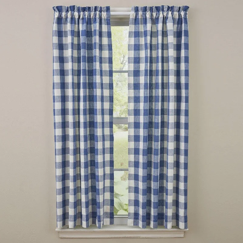 Wicklow Check Curtain Panels - China Blue 72x63 Unlined Park Designs