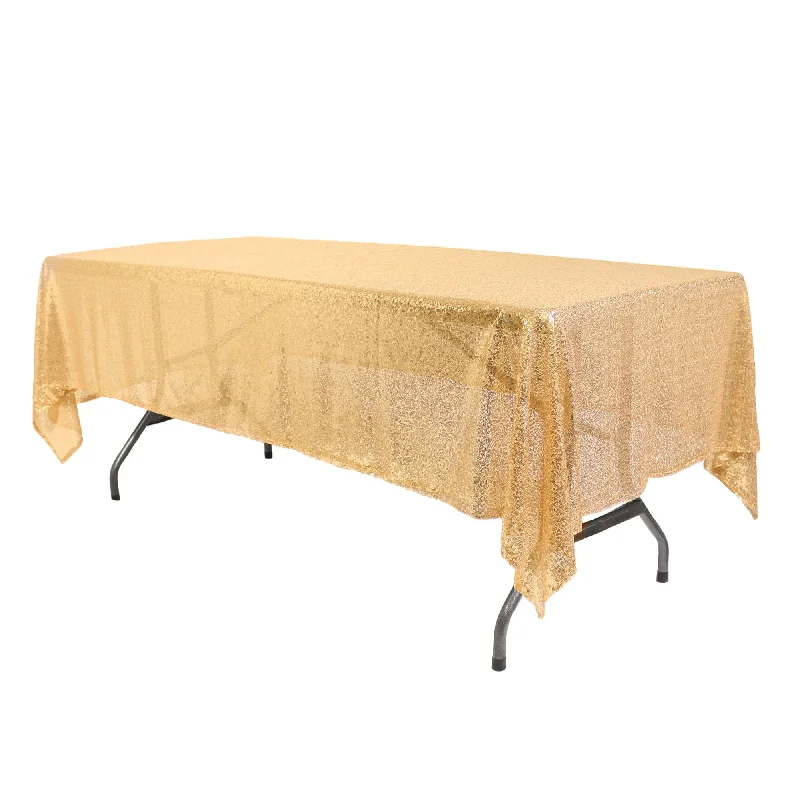 60 x 102 inch Rectangular Glitz Sequin On Mesh Tablecloth Gold