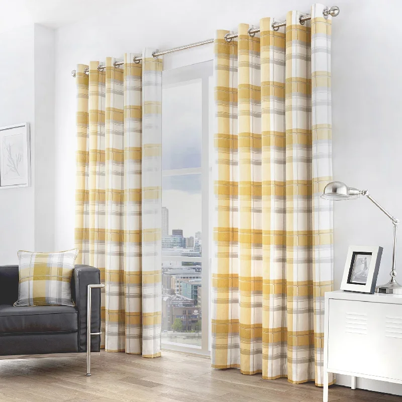 Balmoral Check Ochre Yellow Eyelet Curtains