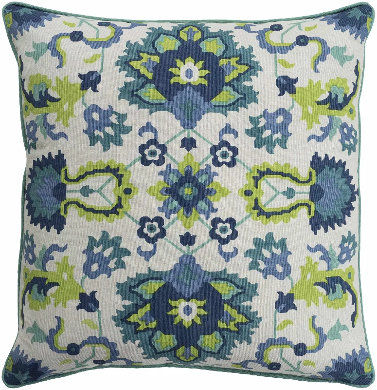 Audley  Navy Green Floral Throw Pillow - Clearance