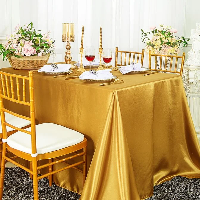 90"x132" Seamless Rectangular Satin Tablecloth - Gold (1pc)