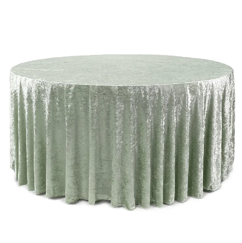 132 Inch Round Crushed Velvet Tablecloth Sage