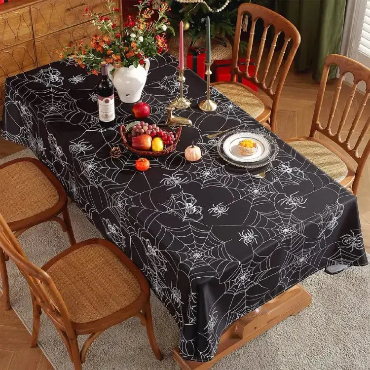 Black Spider Web Tablecloth, Halloween Rectangle Table Covers