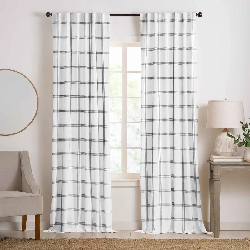 Farmhouse Living Double Windowpane Plaid Room Darkening Window Curtain Panel