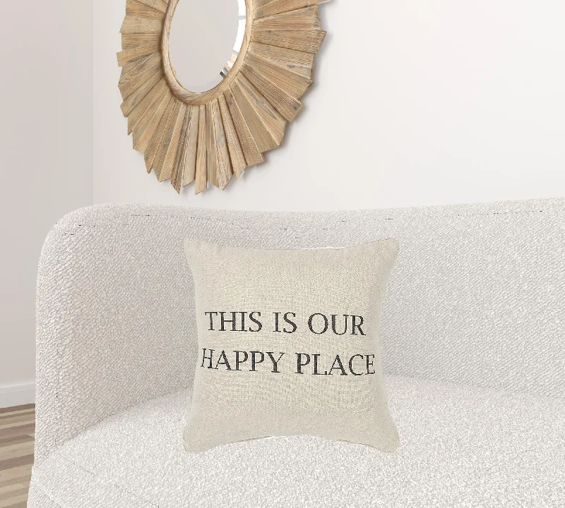 Gray Taupe Canvas Happy Place Throw Pillow