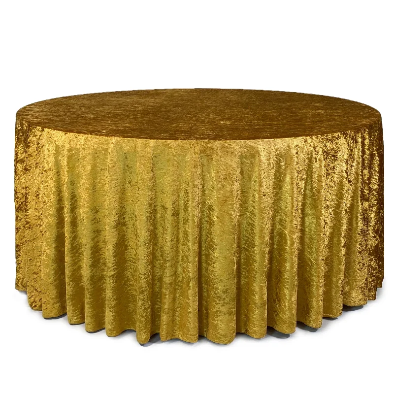 132 Inch Round Crushed Velvet Tablecloth Gold