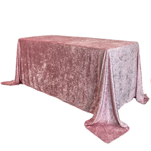 90 x 156 Inch Rectangular Crushed Velvet Tablecloth Dusty Rose