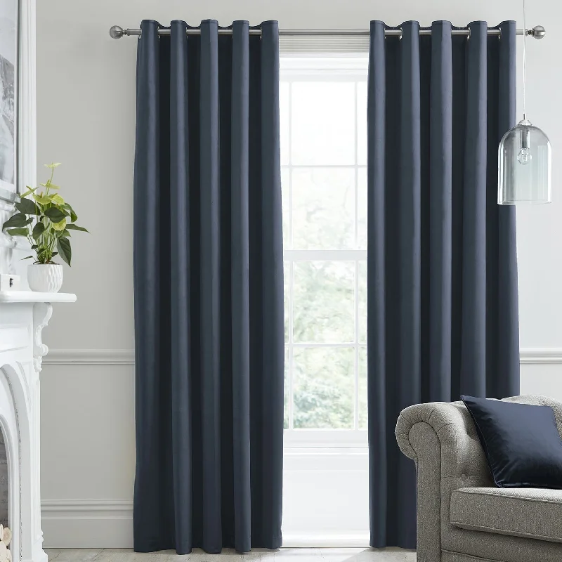 Montrose Navy Blue Velvet Blackout Thermal Coated Eyelet Curtains