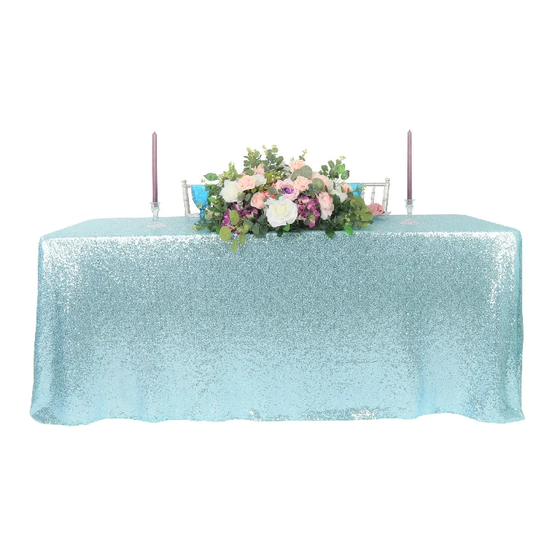 Glitz Sequin Mesh Net Tablecloth  90"x132" Rectangular -  Baby Blue