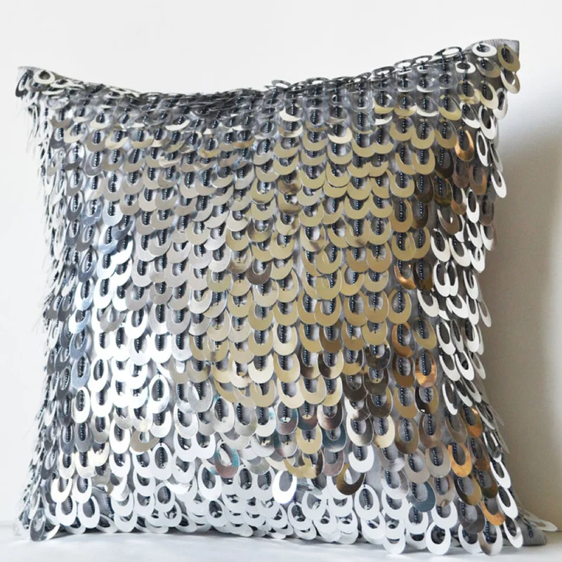 Cascading Silver Sequin Pillow Cover