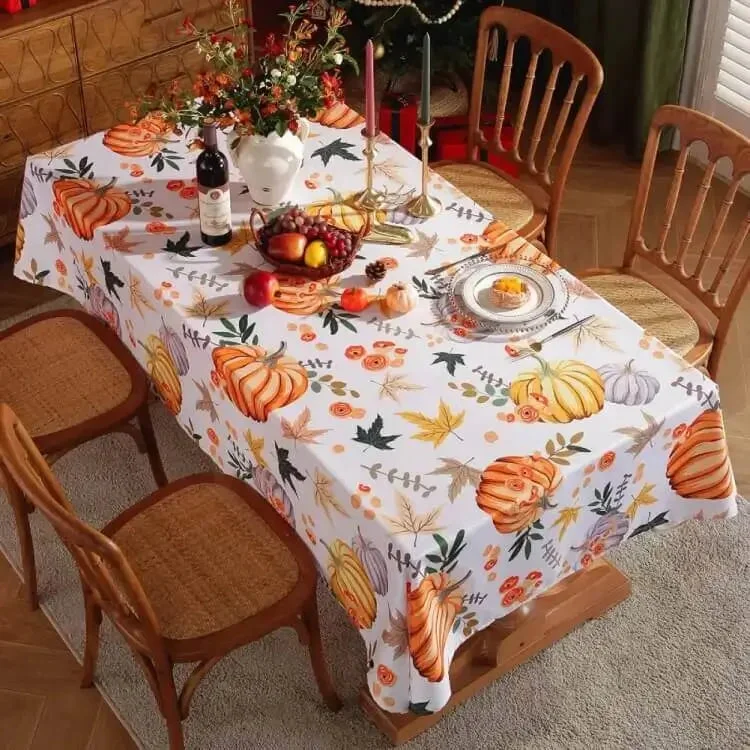 Thanksgiving Tablecloth, Pumpkin & Maple Leaf Table Covers