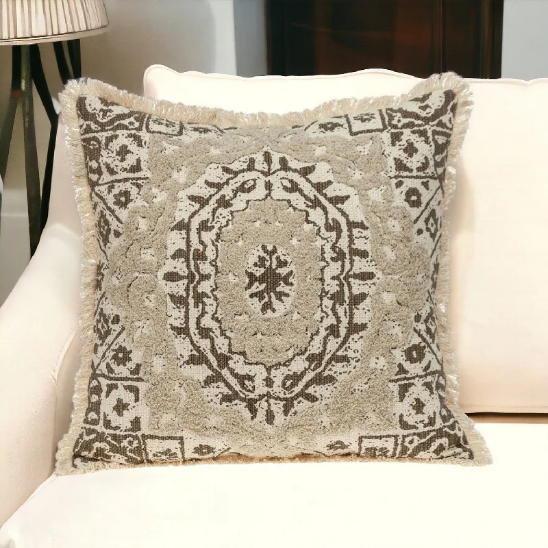 Boho Garland Beige and Brown Decorative Accent Pillow