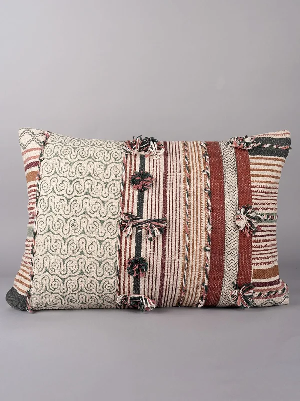 ELEGANCE - BLOCK PRINTED & TUFTED LUMBAR CUSHION COVER