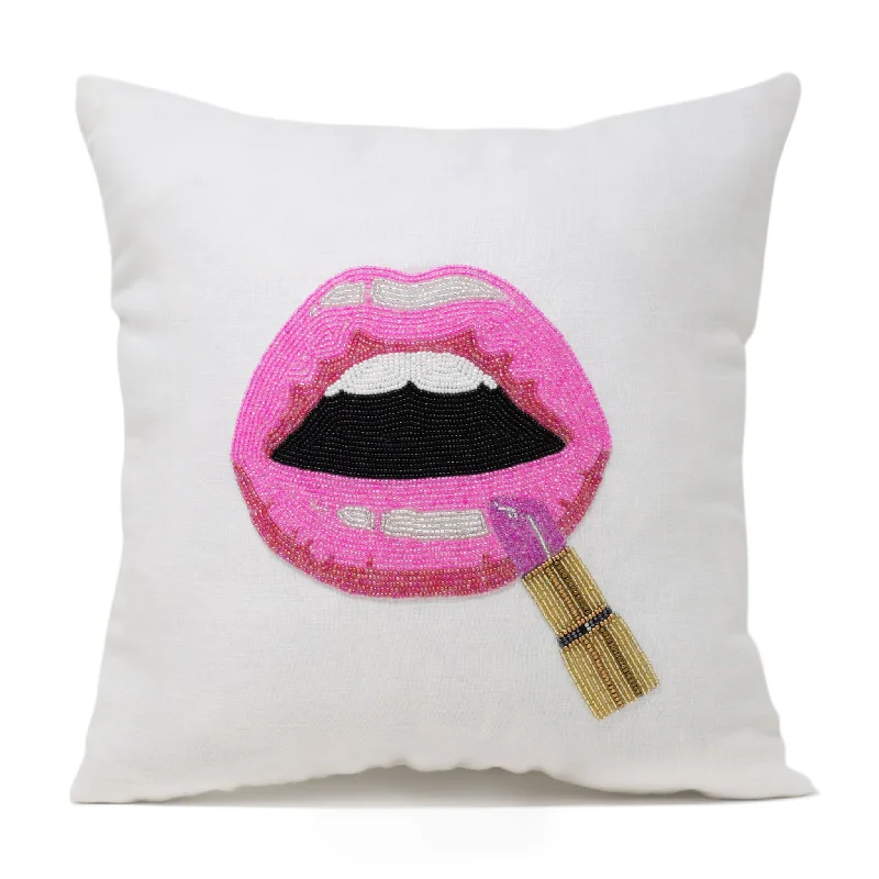 Pink Lipstick Pop Art Pillow Cover