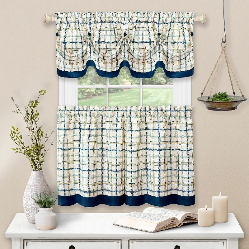 Navy Tattersall Curtains 1724